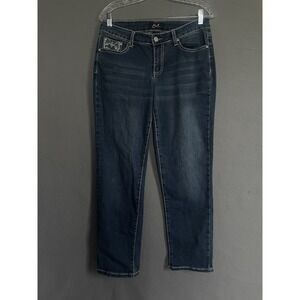 Earl Jeans Womens 8 Blue Straight Leg Embellished Rhinestone Pockets 30x26